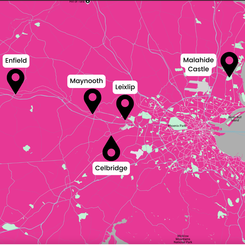 Overview of the Pink Bus Route to Malahide Castle
